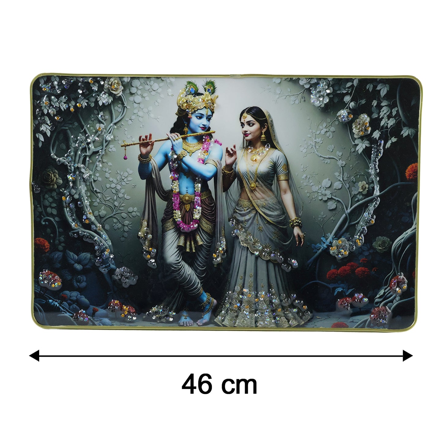 Divine Radha Krishna flute art wall frame by Wukusy, featuring intricate design, 45x30 cm size for spiritual home decor.
