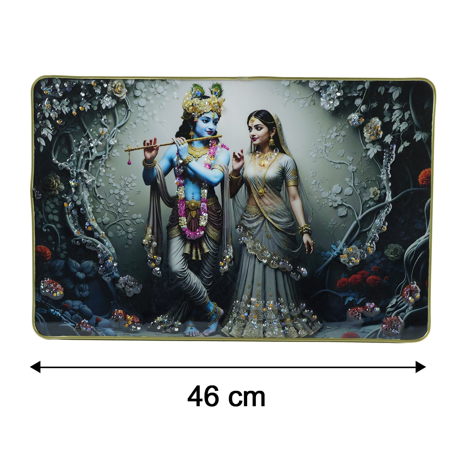 Divine Radha Krishna flute art wall frame by Wukusy, featuring intricate design, 45x30 cm size for spiritual home decor.