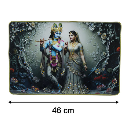Divine Radha Krishna flute art wall frame by Wukusy, featuring intricate design, 45x30 cm size for spiritual home decor.