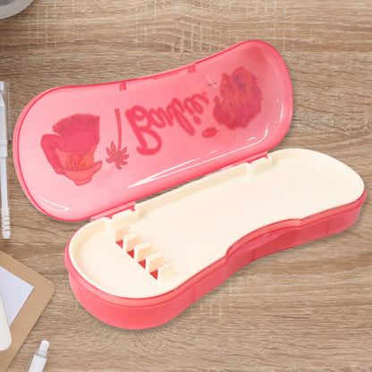 Colorful cartoon printed plastic compass box for kids, ideal for organizing office supplies and stationery.