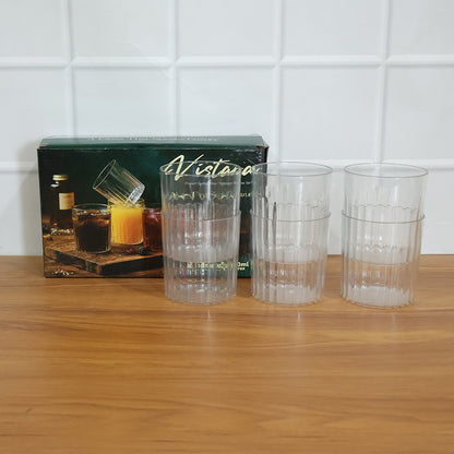Set of six transparent drinking glasses with a 300 ml capacity from Wukusy, perfect for beverages and casual dining.