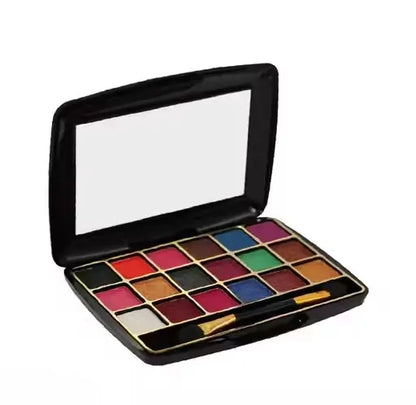 Ekom All Beauty makeup kit with various eyeshadows, blushes, and brushes arranged in a compact, organized makeup collection.