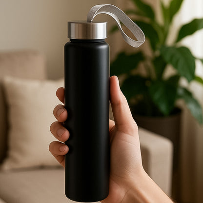 Wukusy portable stainless steel water bottle with strap, 250ml capacity, in sleek silver finish for home and outdoor use.