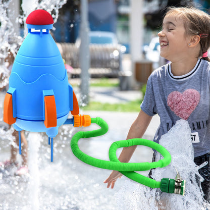 Wukusy garden sprinkler rocket launcher set for kids, colorful outdoor summer toy with water spray and launching features.