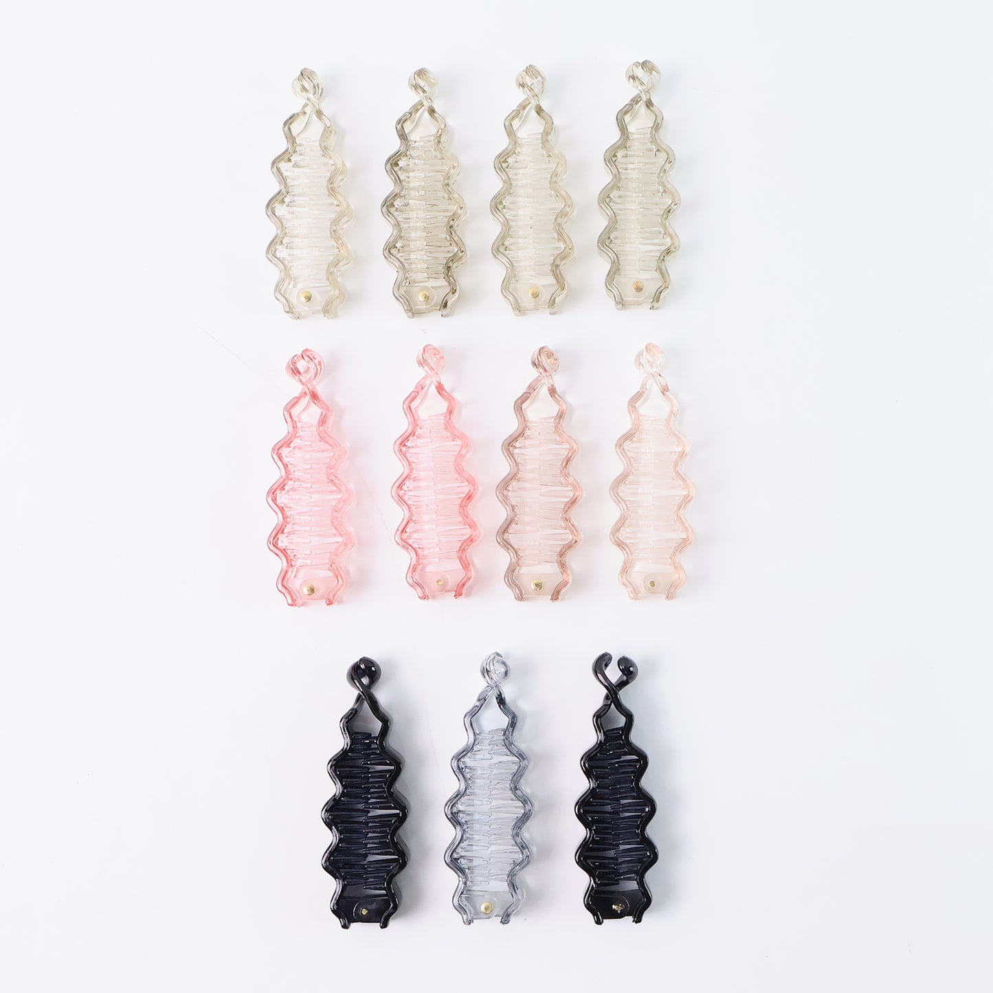 Set of 12 colorful Wukusy plastic hair claw clips, strong hair accessories for styling and securing hair.
