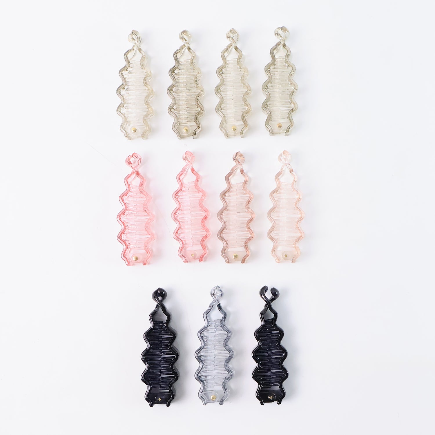 Set of 12 colorful Wukusy plastic hair claw clips, strong hair accessories for styling and securing hair.