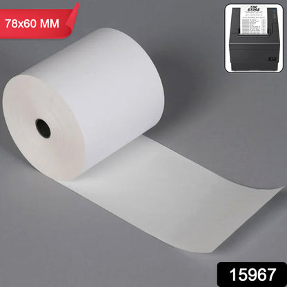 Wukusy thermal label roll for barcode printing, 78x60mm, showing printed barcode labels on white paper rolls.
