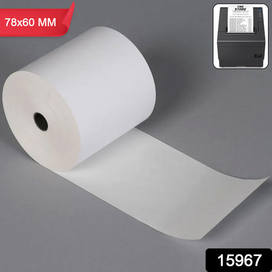 Wukusy thermal label roll for barcode printing, 78x60mm, showing printed barcode labels on white paper rolls.