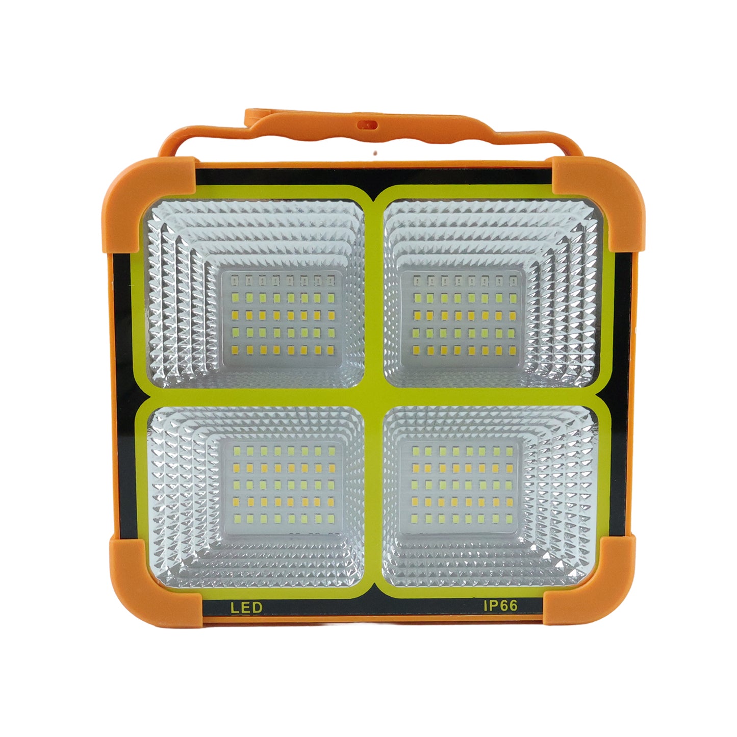 Wukusy high power solar LED flood light with 12000mAh battery, mounted outdoors for bright, energy-efficient lighting.