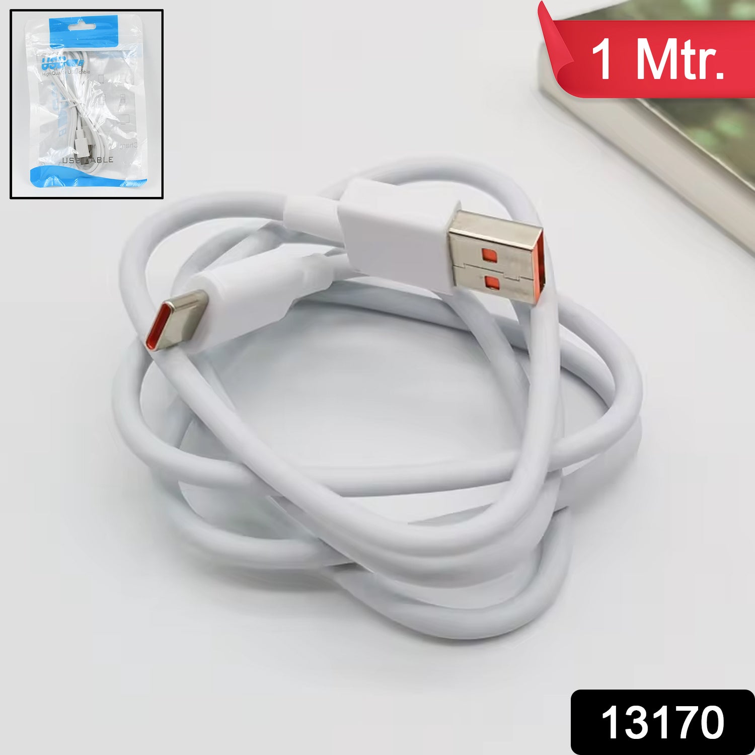 Wukusy Type C data cable for fast charging, 1 meter length, with USB-C connector and durable design.