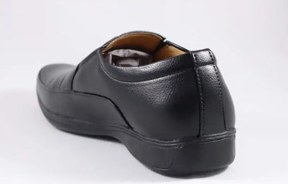 Black men's moccasin formal shoes by ekom, stylish office footwear suitable for boys and men, with a sleek, polished appearance.