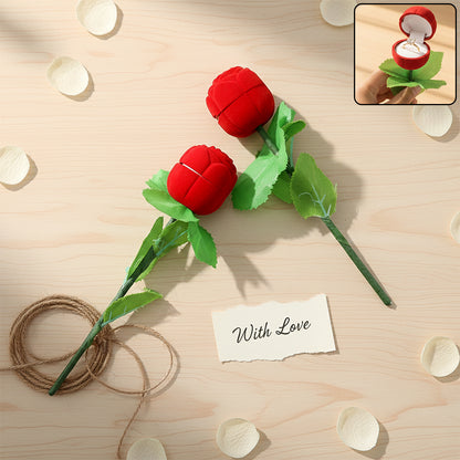 Two flower-shaped artificial rose ring boxes by Wukusy, romantic design with a flower-shaped, elegant display for jewelry storage.