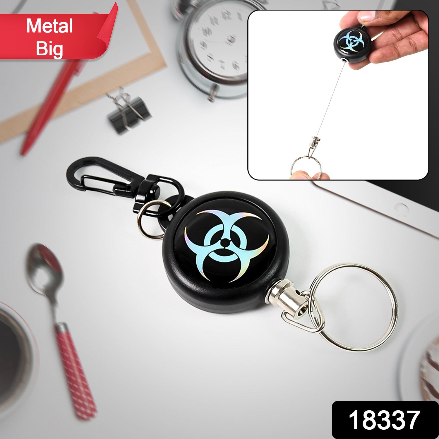 Wukusy safety anti-lost retractable key chain with large casing, designed for secure key holding and easy access.