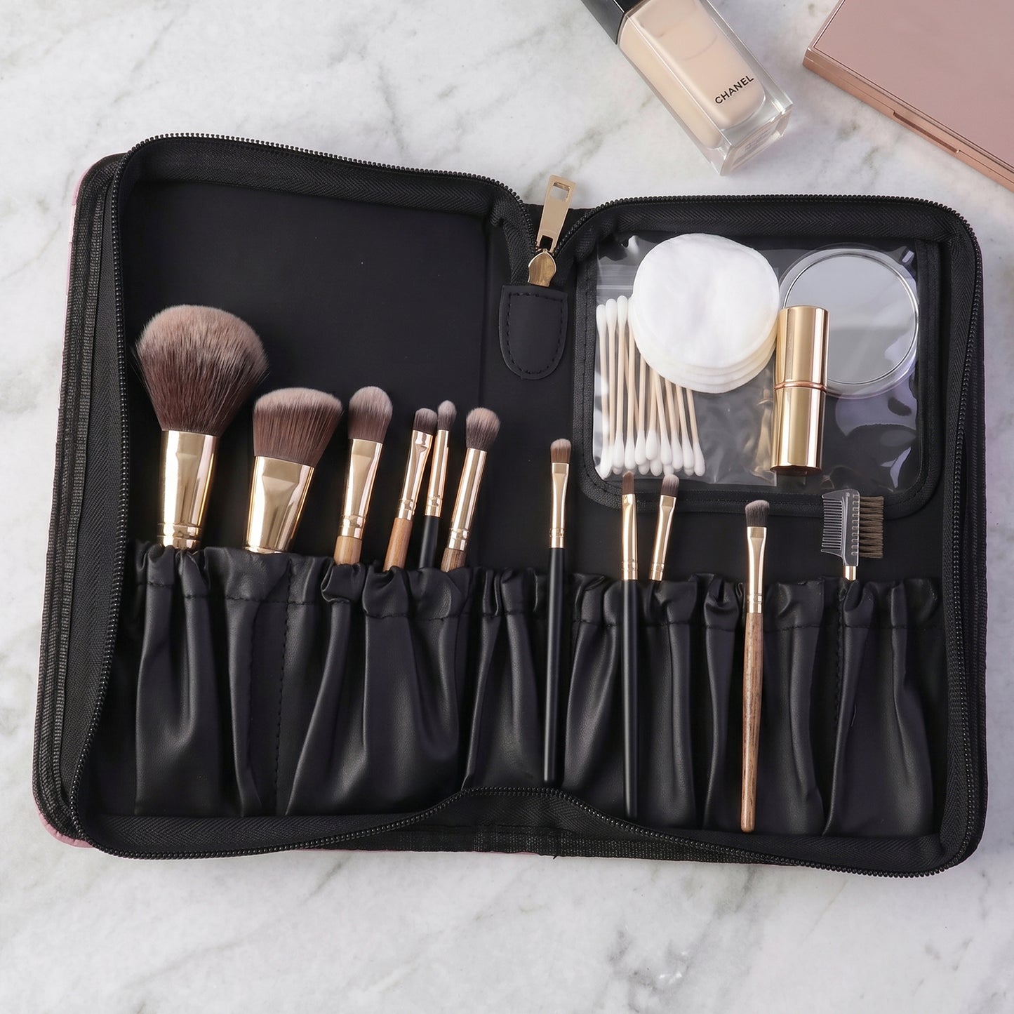 Wukusy stylish makeup organizer bag with zipper, a premium cosmetic pouch for storing beauty essentials, shown in the image.