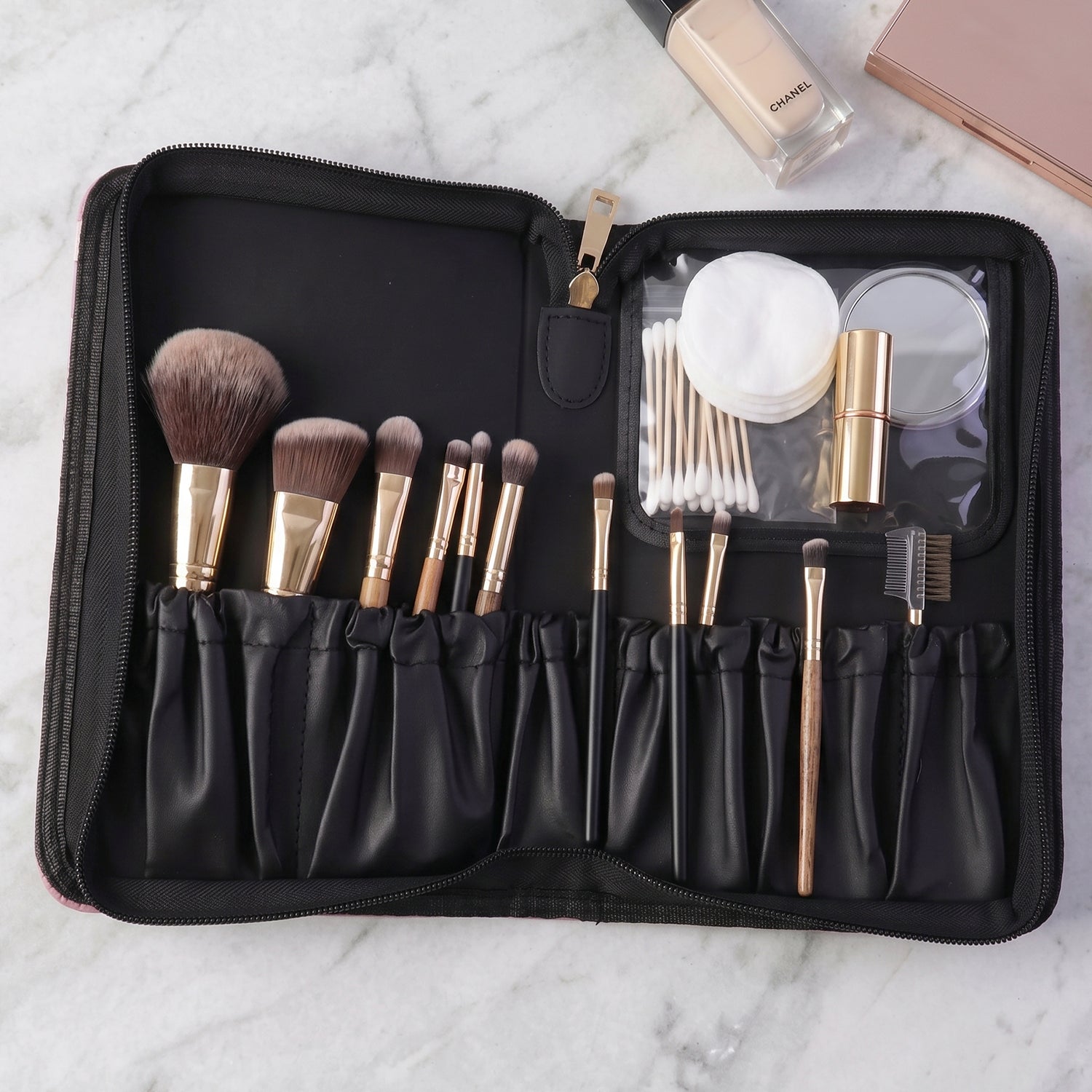 Wukusy stylish makeup organizer bag with zipper, a premium cosmetic pouch for storing beauty essentials, shown in the image.