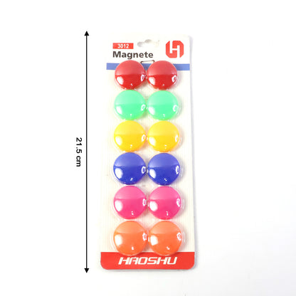 Set of 12 colorful round refrigerator magnets by Wukusy, showcasing vibrant, glossy magnetic circles on a white background.