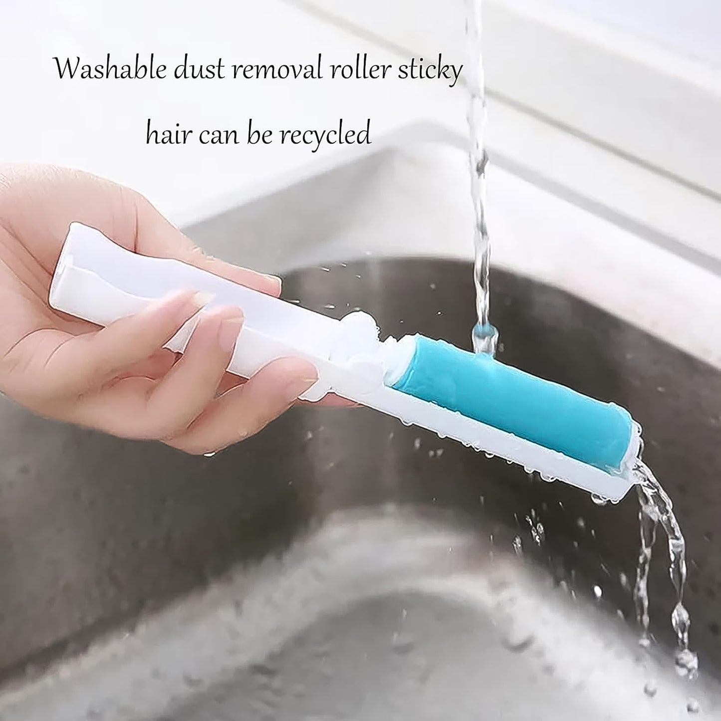Reusable Wukusy lint roller for pet hair removal, with colorful roller and handle, ideal for cleaning clothes and furniture.