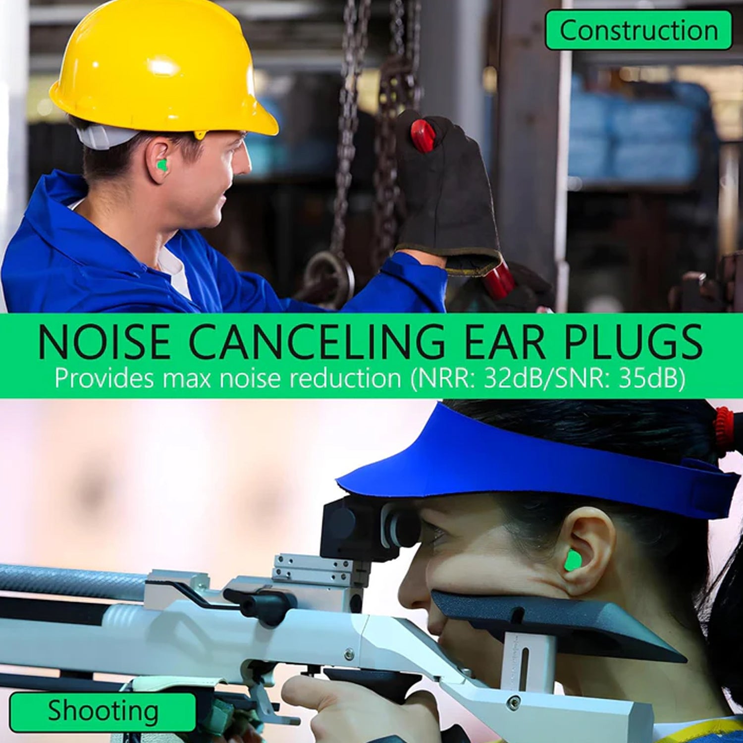 Wukusy reusable noise reduction foam ear plugs in a two-pair set, shown in soft, pliable foam design for hearing protection.