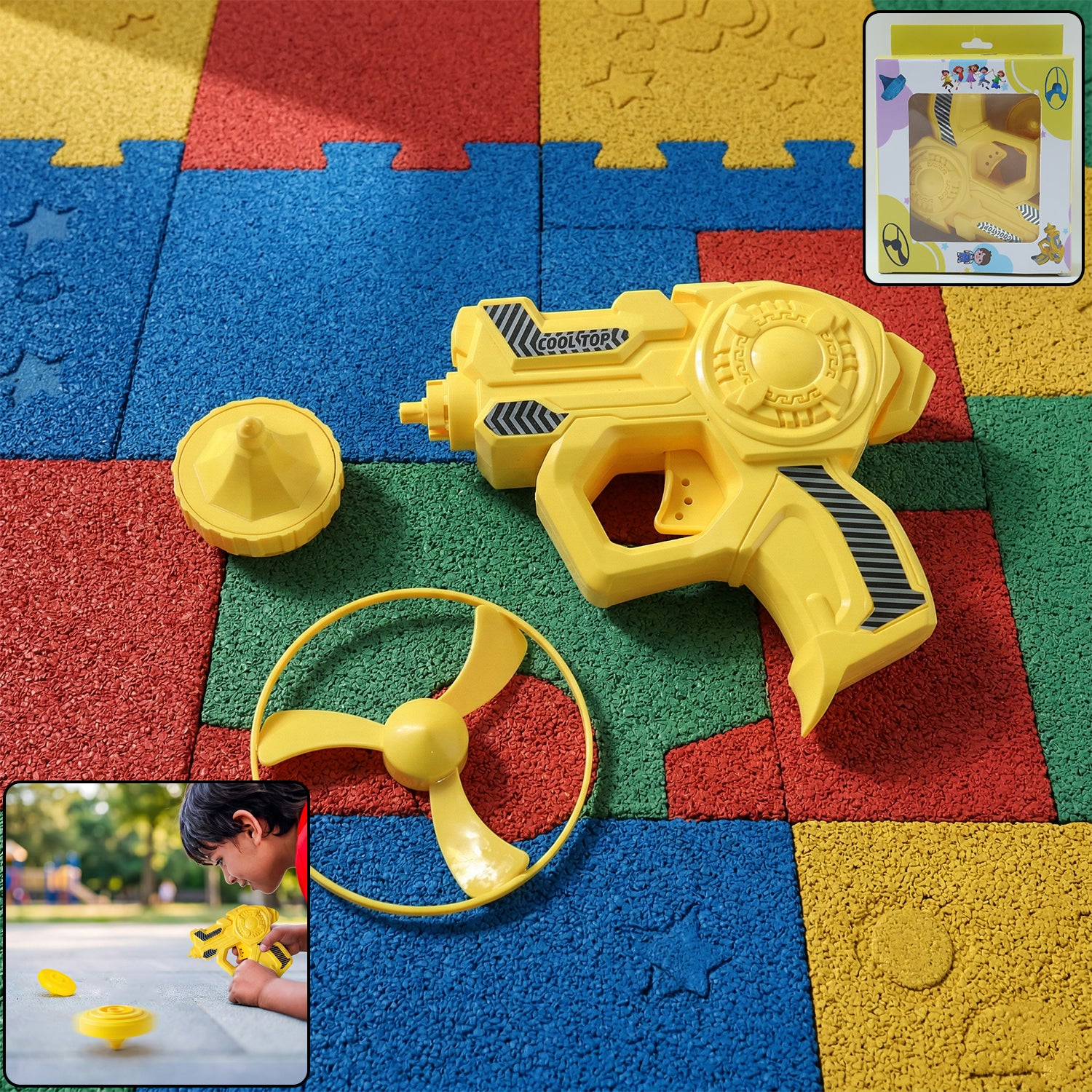 Wukusy Rapid Rotor Flying Launcher Toy Gun Set with colorful spinning rotor flying discs and launcher for outdoor play