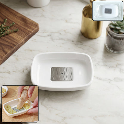 Wukusy multipurpose garlic and ginger grinding plate, single-piece stainless steel tool for fresh spice grinding.