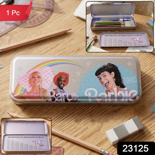 Printed metal pencil box by Wukusy with colorful floral design, rectangular shape, and secure latch for organizing stationery.