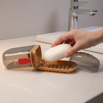 Wukusy premium plastic soap box with drain tray and protective cover, ideal for organizing soap in the bathroom or kitchen.