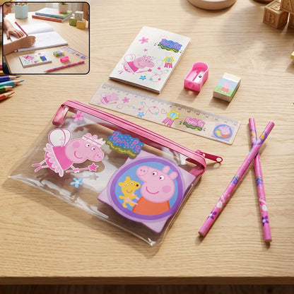 Wukusy kids school stationery kit with pencils, eraser, sharpener, ruler, and pouch, ideal for young students.
