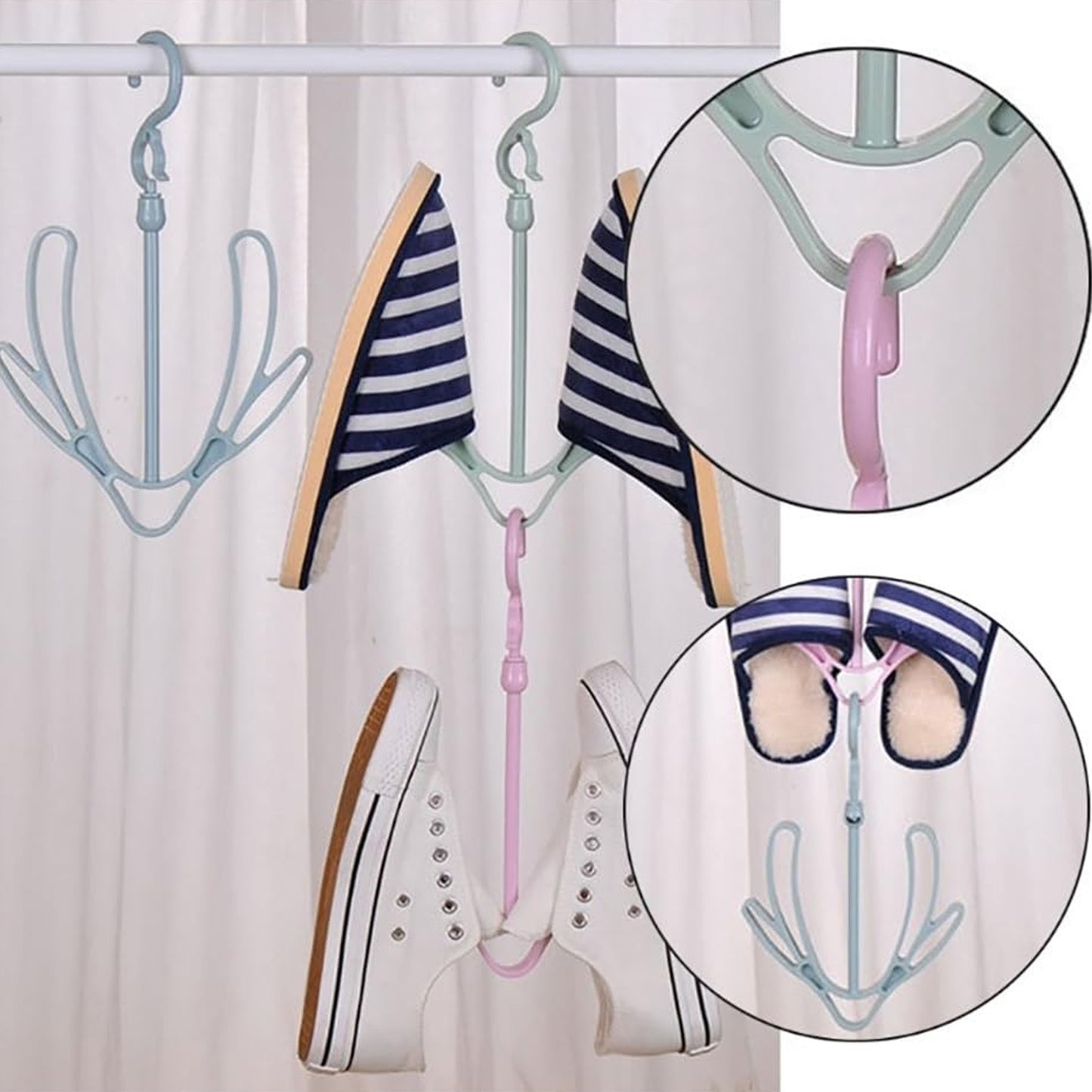 Wukusy 9136 Shoes Drying Hanger, rotatable shoe rack for balcony or closet, made of durable material with multiple slots for drying footwear.