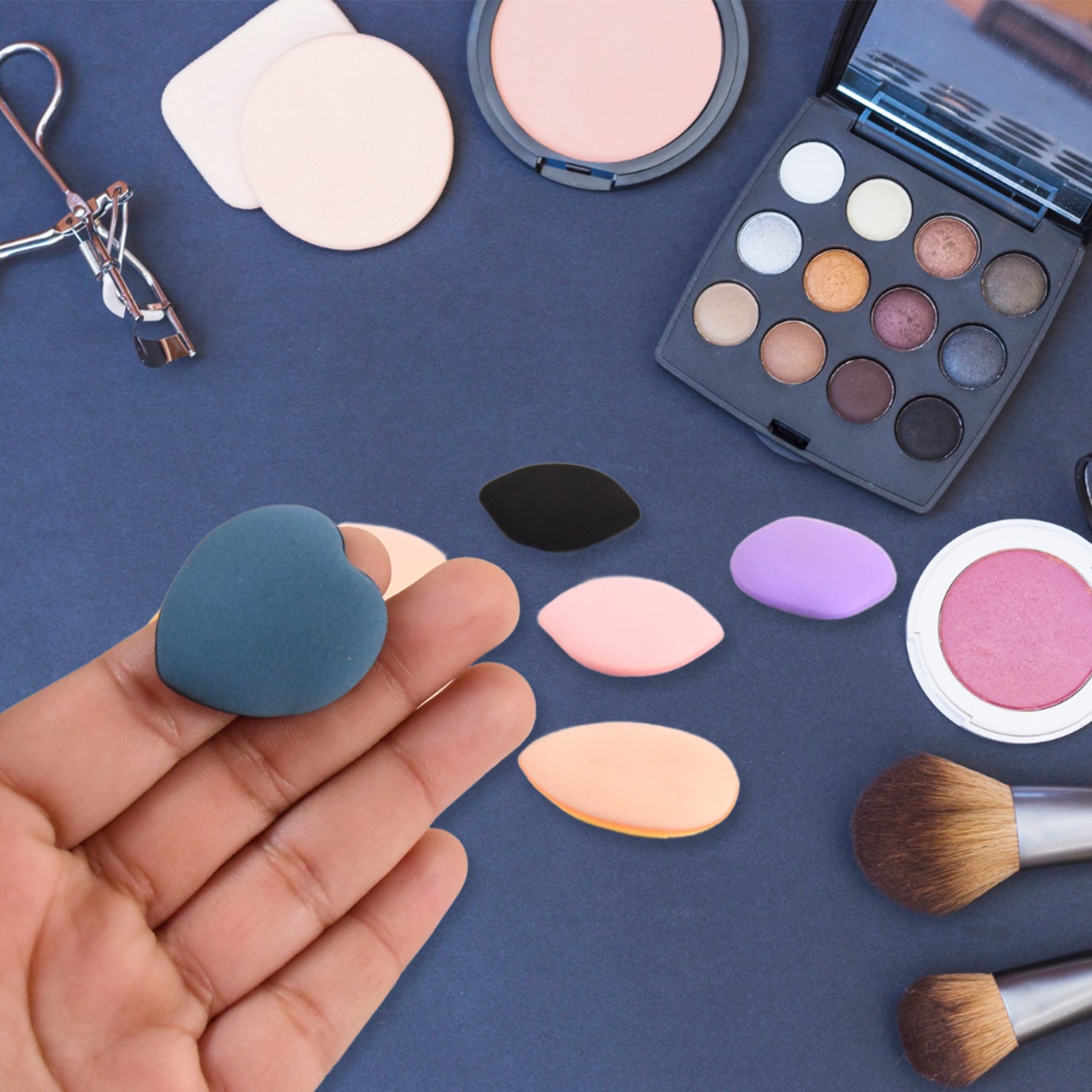 Set of 8 multicolour Mini Finger Makeup Powder Puffs by Wukusy, ideal for applying face powders and blending makeup.