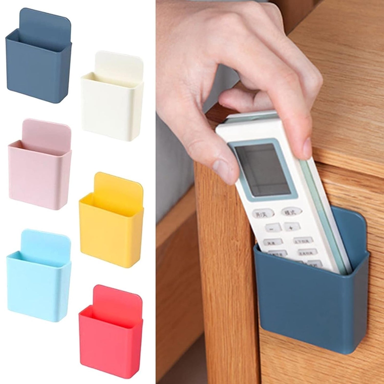 Set of four Wukusy plastic wall-mounted remote and mobile holder stands for convenient storage and organization.