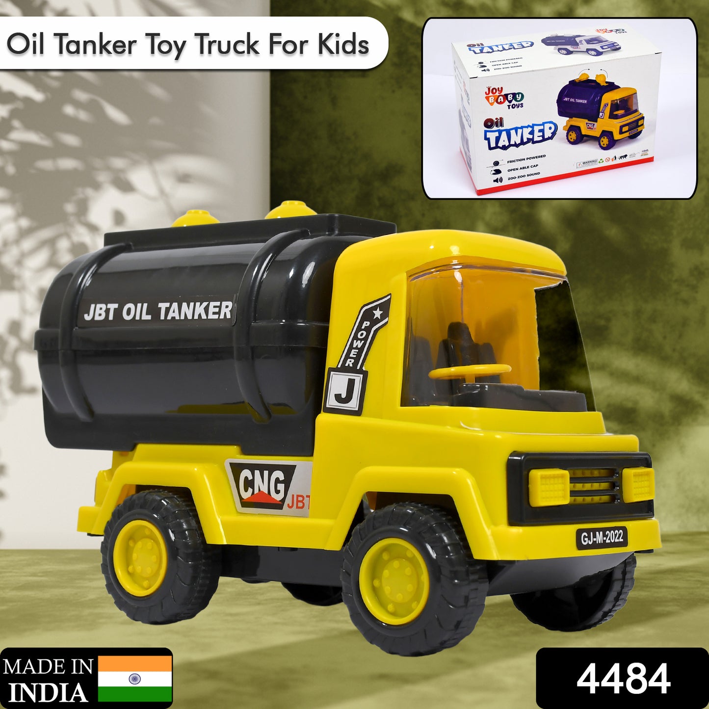 Wukusy heavy-duty friction-powered toy water tanker truck for kids with engine sound, large size, unbreakable plastic, and realistic details.