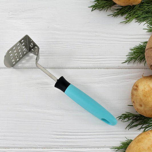 Wukusy Apex L-handle stainless steel potato masher with ergonomic grip for efficient mashing in home and kitchen use
