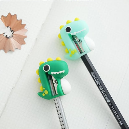 Cute dinosaur-shaped 2-in-1 eraser with built-in pencil sharpener, designed for office and school use by Wukusy.