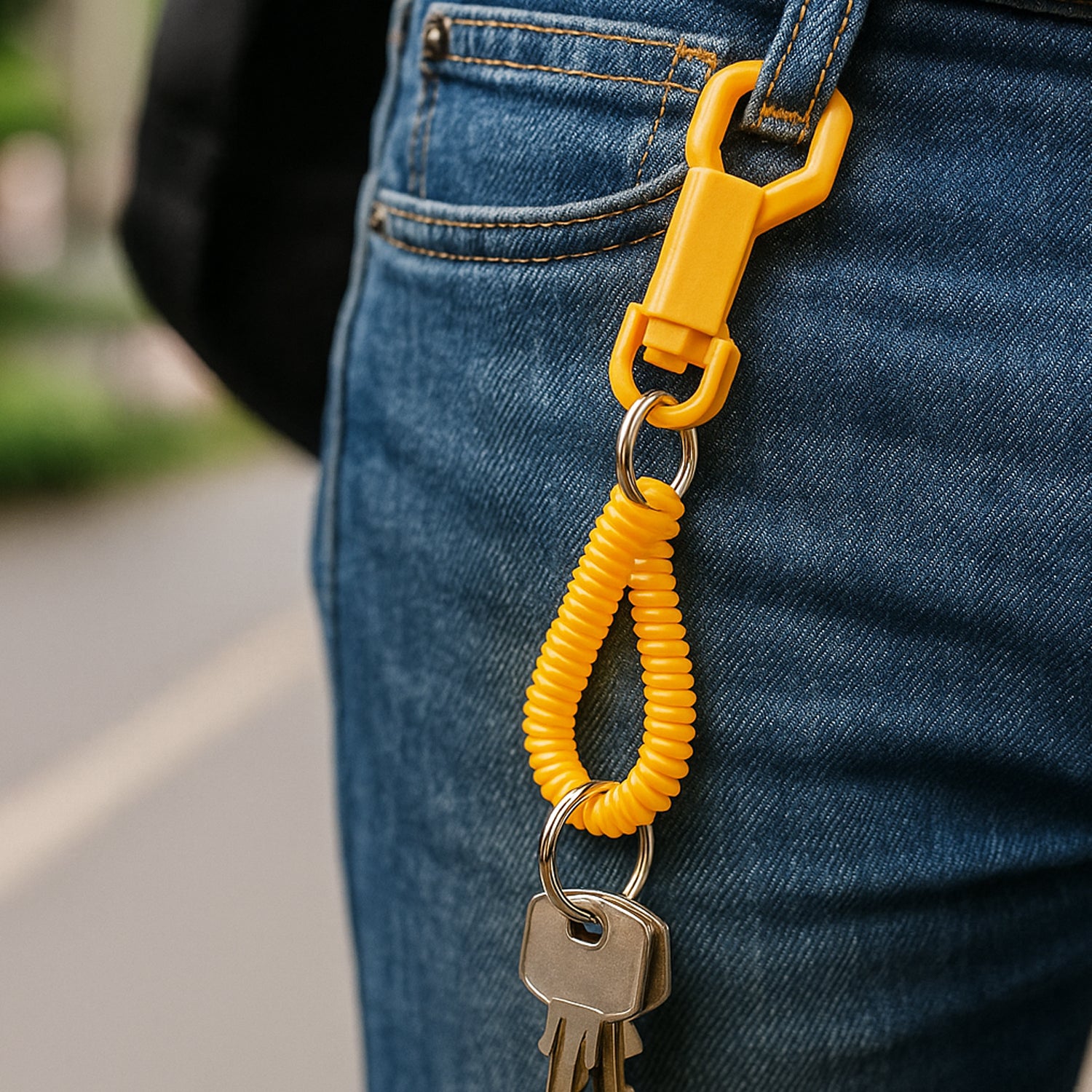 Wukusy coiled retractable keychain with metal clip and keyring, ideal for home improvement tool organization and key management.