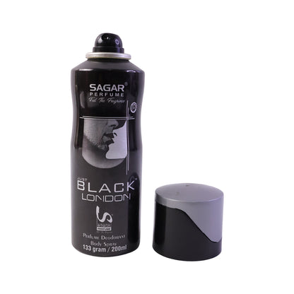 Wukusy Sagar Just Black London men's perfume body spray deodorant, 200ml bottle with sleek black design.