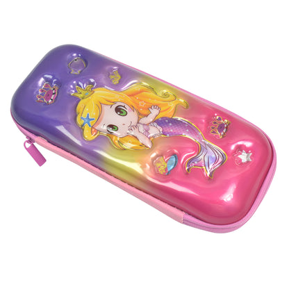 Wukusy 3D cartoon zipper compass box, office pencil box with colorful cartoon design, ideal for storing pens and stationery.
