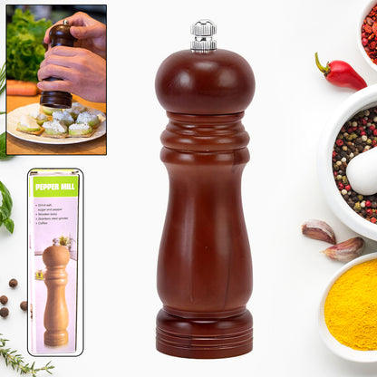 Wukusy 8-inch wooden pepper mill with a classic design, perfect for grinding fresh pepper in home and kitchen use.