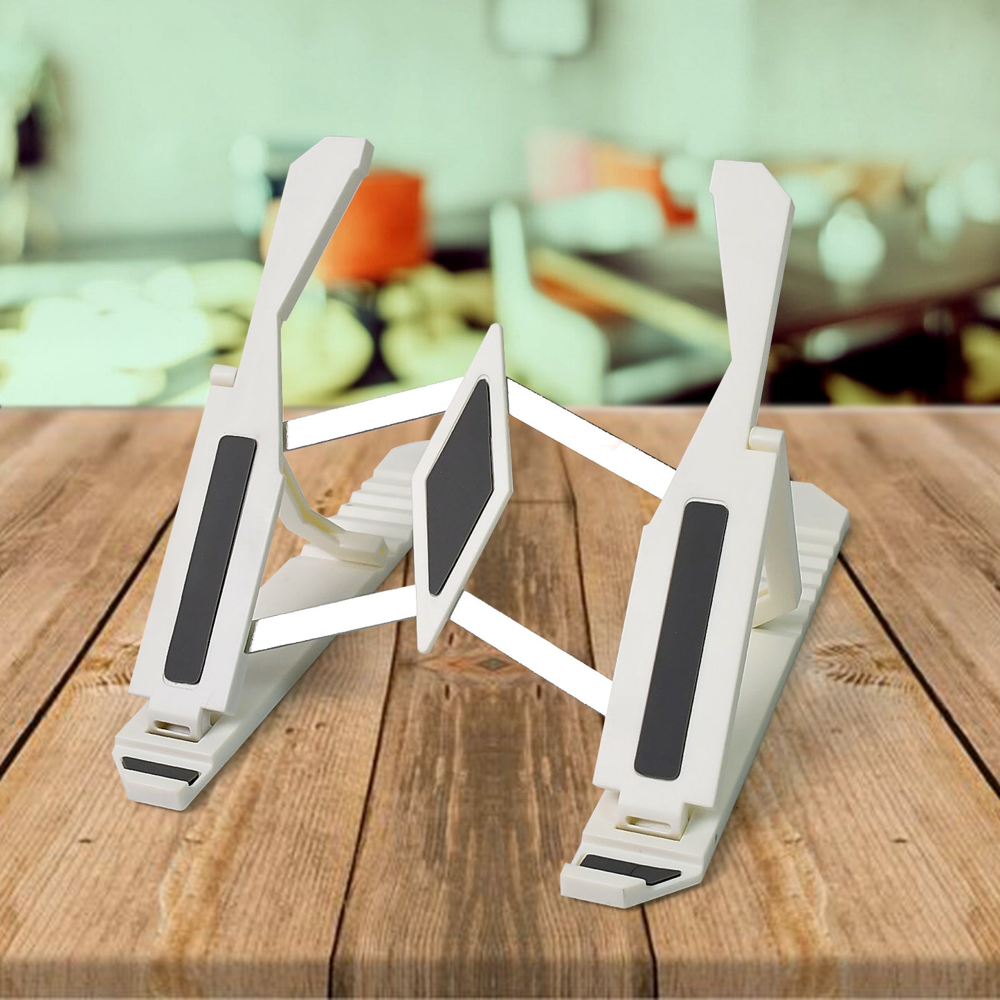 Wukusy multi-position adjustable stand for tablets, phones, and laptops, showing the versatile bracket holder in use.