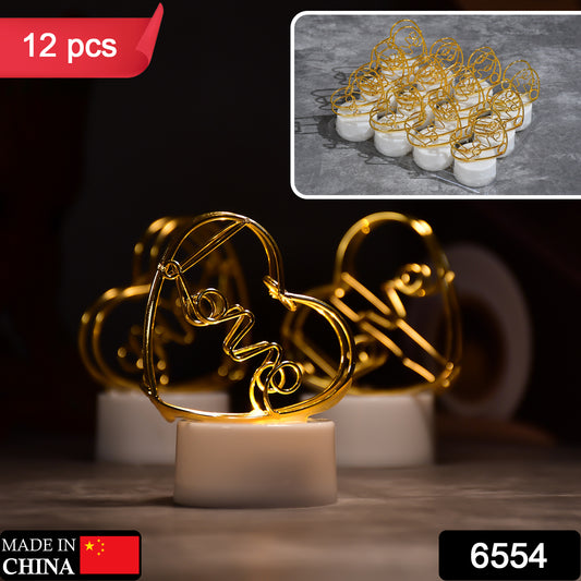 Set of 12 multicolor flameless heart-shaped candles by Wukusy for home decor decoration display.
