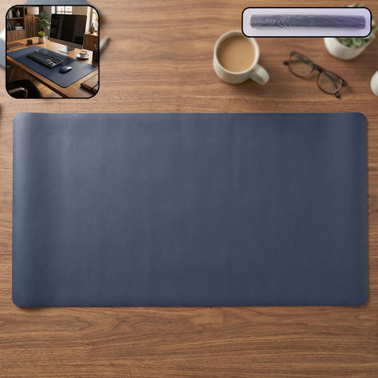 Wukusy premium leather finish large desk mat and mouse pad, 90x45 cm, with smooth surface and stitched edges for office use.