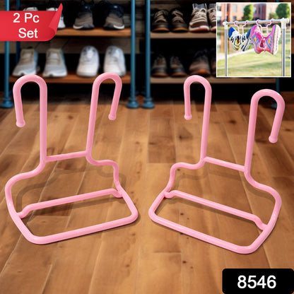 Wukusy multi-function shoe rack stand with 2 pieces, shoe and hanger storage for closet organization and drying purposes.