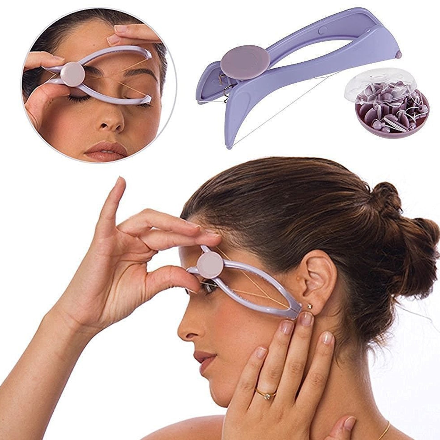 Wukusy Slique painless eyebrow, upper lip, face, and body hair removal threading and shaver system kit with manual tweezer machine