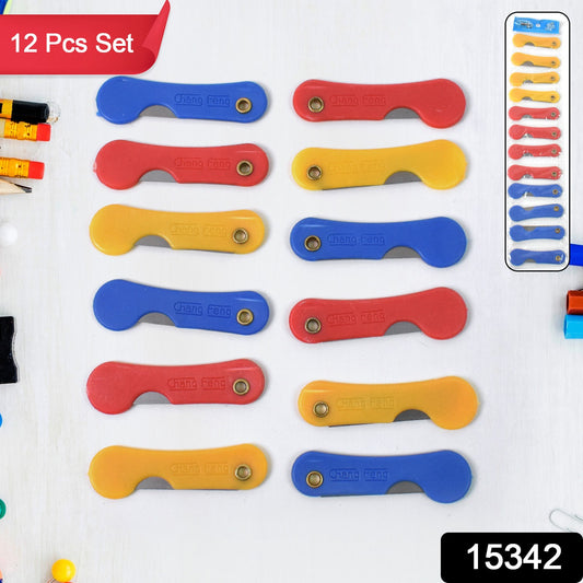 Set of 12 Wukusy multicolour mini paper cutter knives with pencil-style design, ideal for office and craft use.