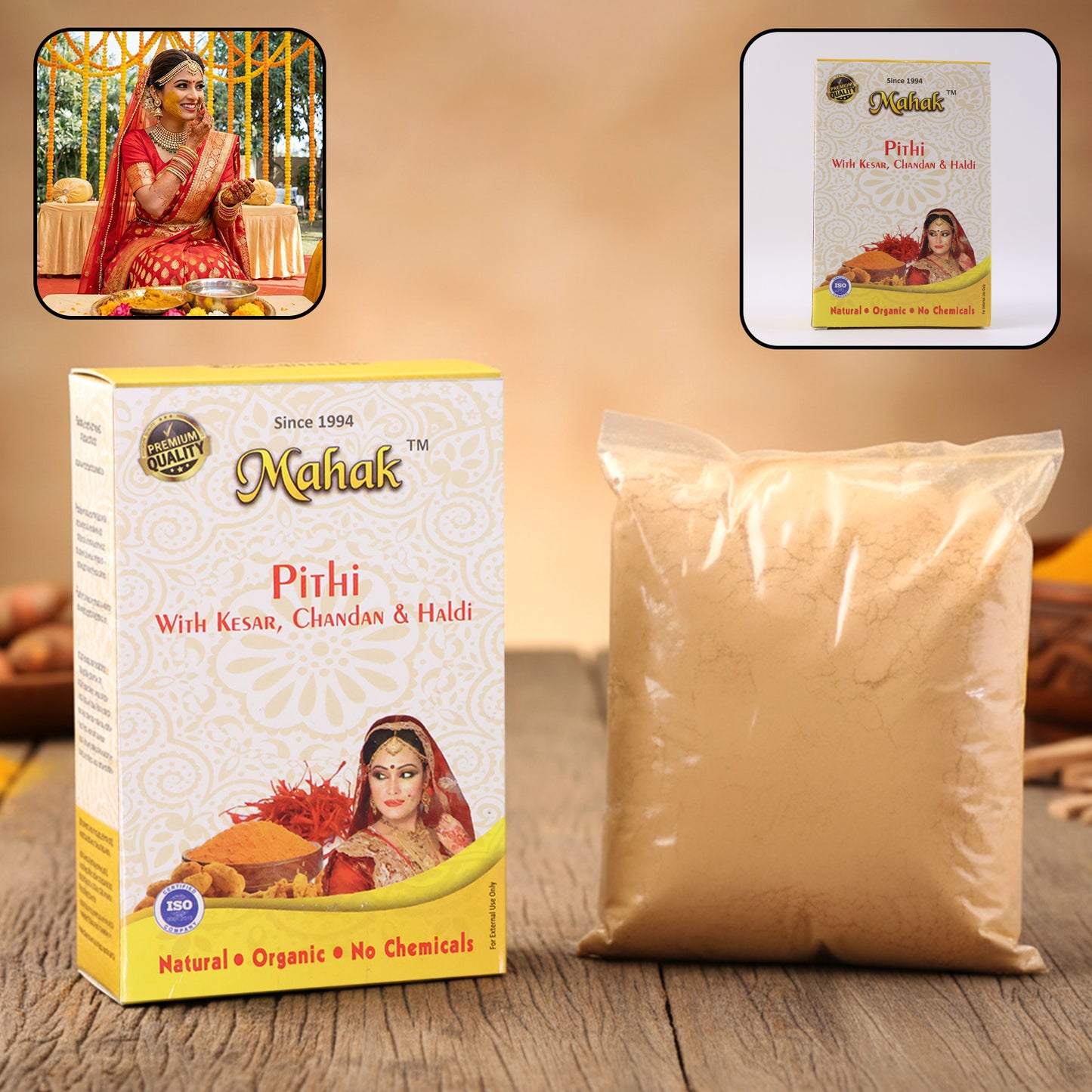 Traditional Wukusy Mahak Pithi for face and body, 100g, powder made from natural ingredients for skin cleansing and brightening.