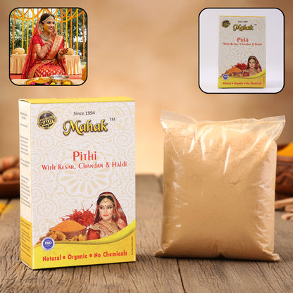 Traditional Wukusy Mahak Pithi for face and body, 100g, powder made from natural ingredients for skin cleansing and brightening.