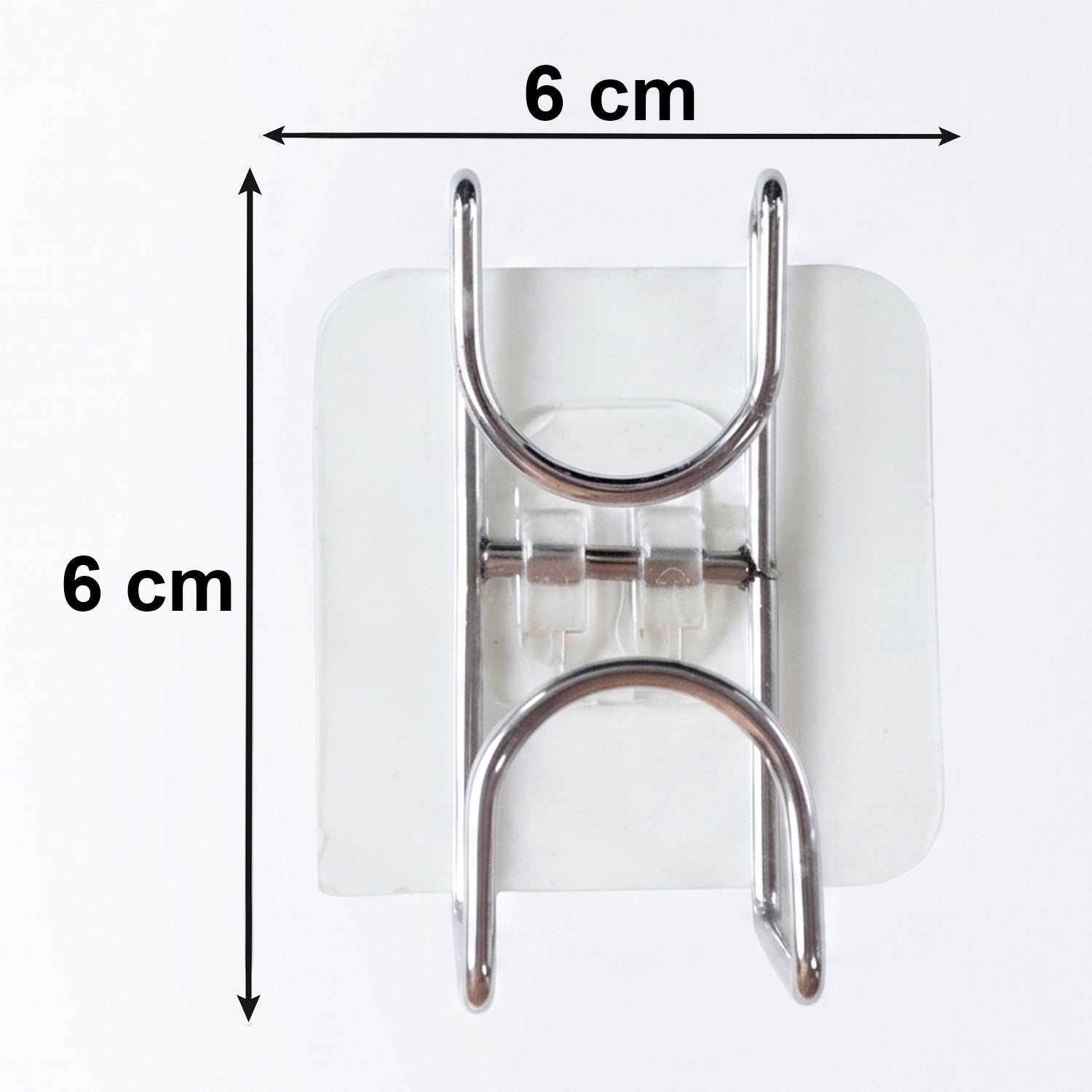 Transparent double loop adhesive wall hook by Wukusy, showing a clear plastic hook with adhesive backing on a wall.