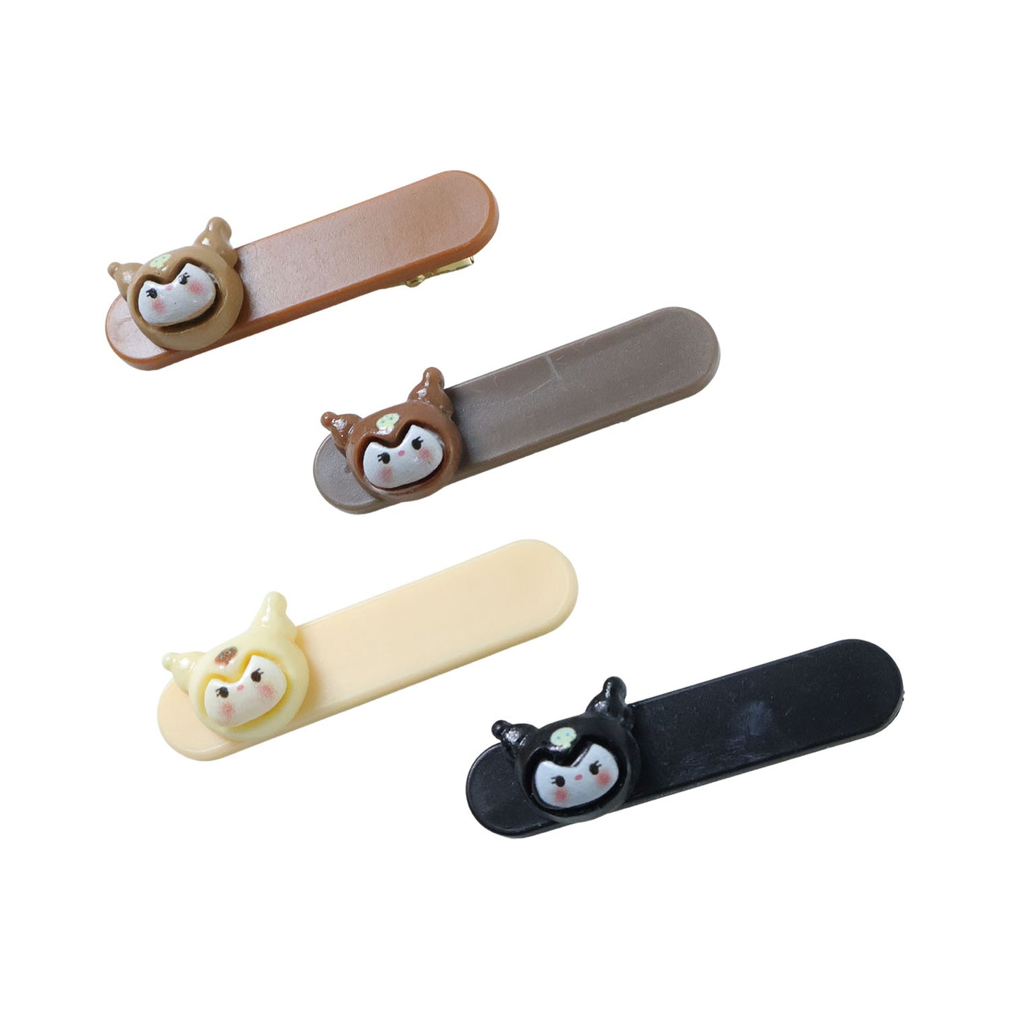 Four Wukusy cute cartoon animal face decorative hair clips featuring playful animal designs on colorful hair accessories.
