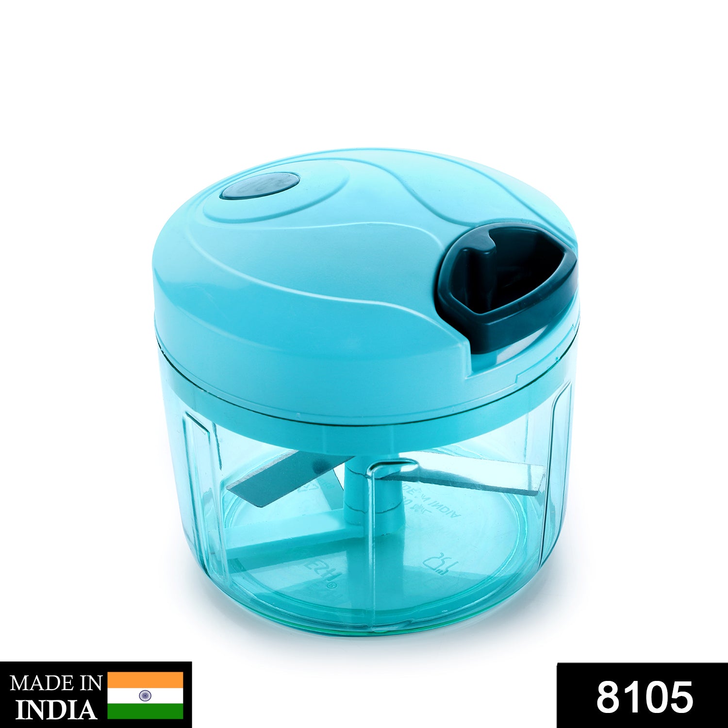 Wukusy 8105 Ganesh Quick Vegetable Chopper with 725 ml capacity, showing the compact plastic chopper with a handle and blade mechanism.
