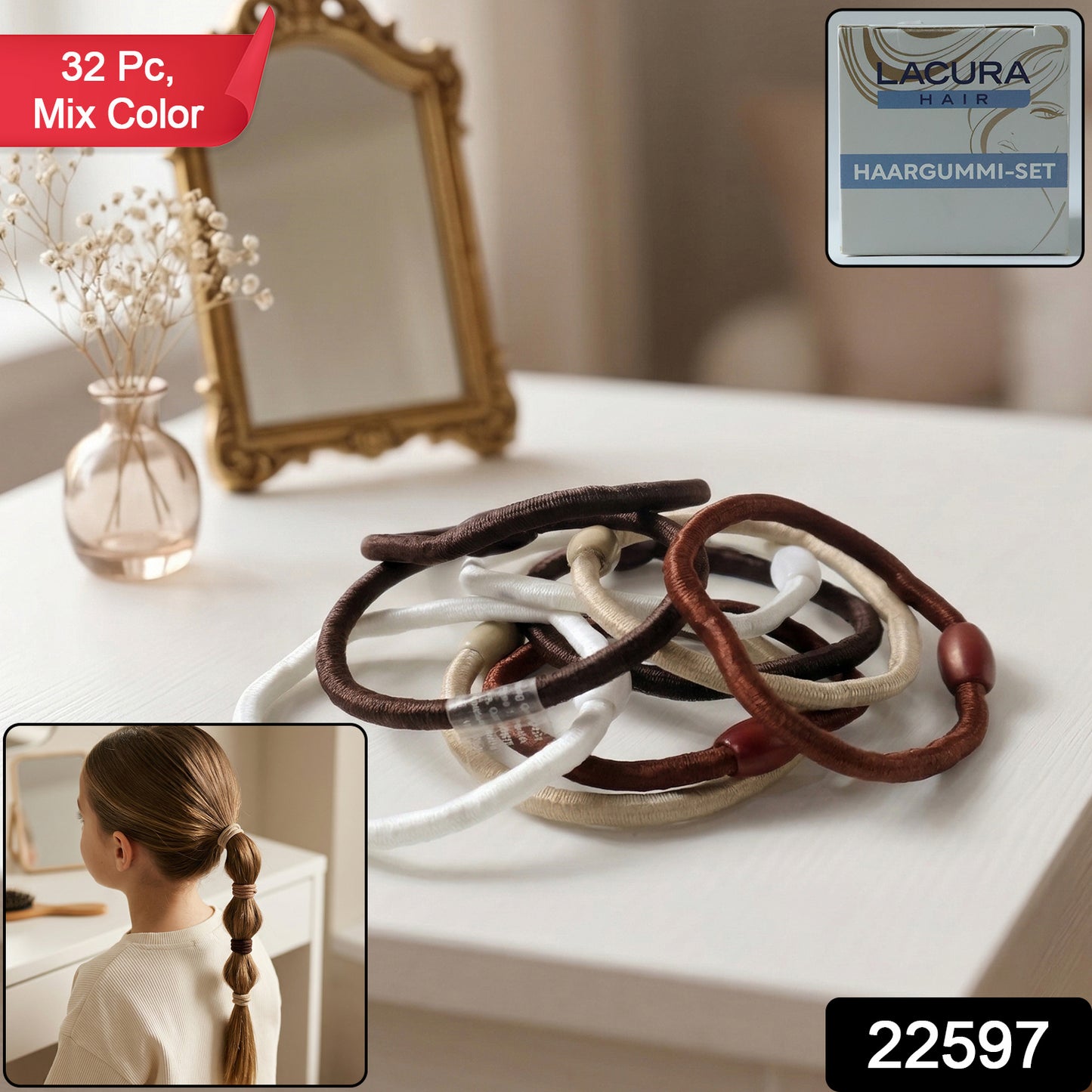 Set of 32 colorful soft elastic hair rubber bands by Wukusy, ideal for gentle hair styling and secure hold.