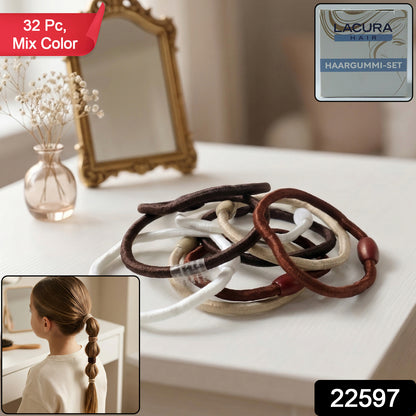 Set of 32 colorful soft elastic hair rubber bands by Wukusy, ideal for gentle hair styling and secure hold.